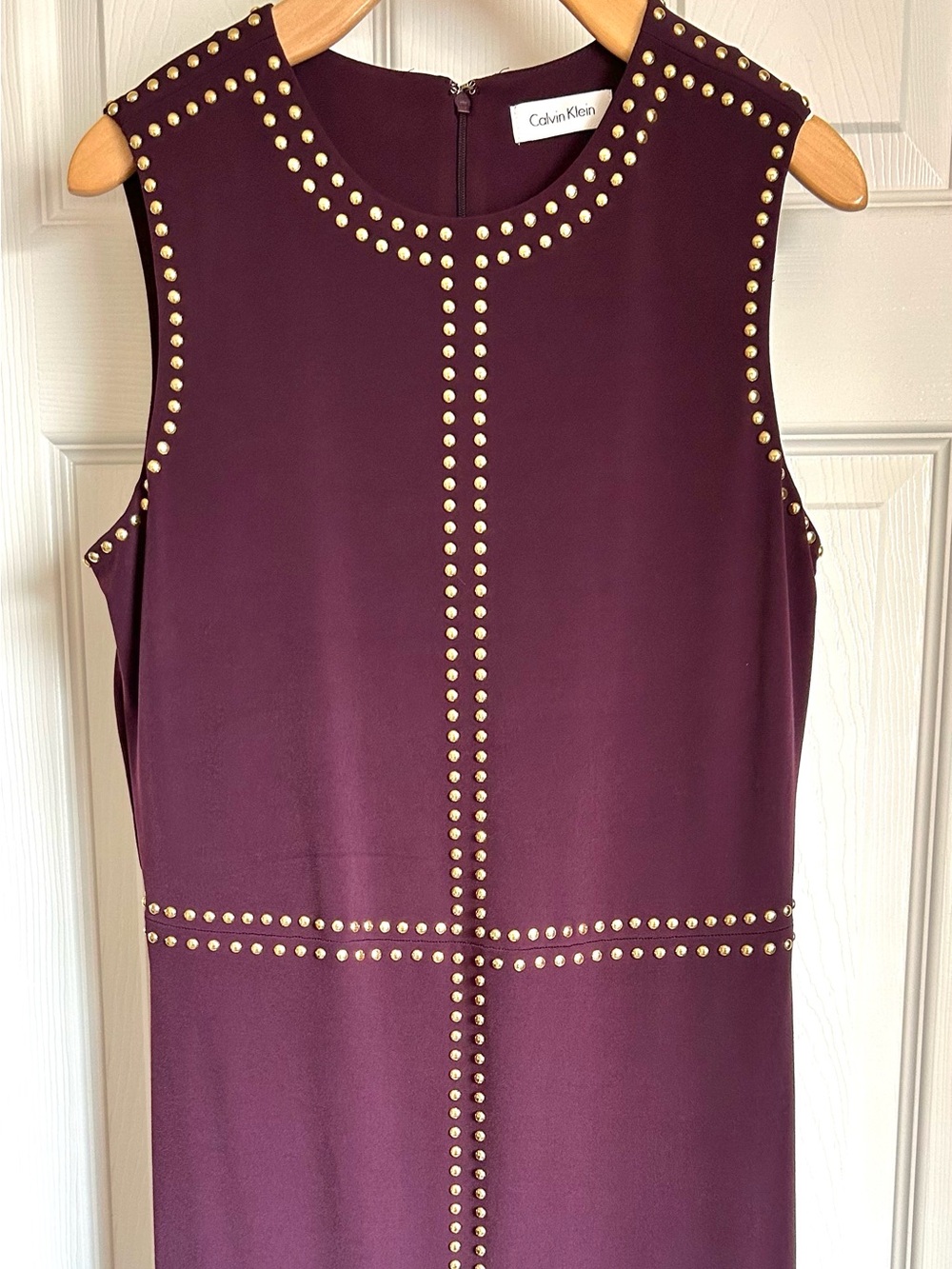 Calvin Klein Burgundy Stud-Trim Sleeveless Sheath Dress